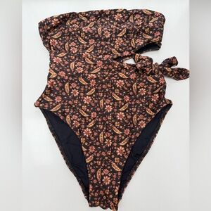 Zimmermann Black One-Piece Swimsuit with Rust Floral Pattern